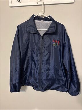 USA Olympic Navy Windbreaker Jacket - Lightweight Zip Front